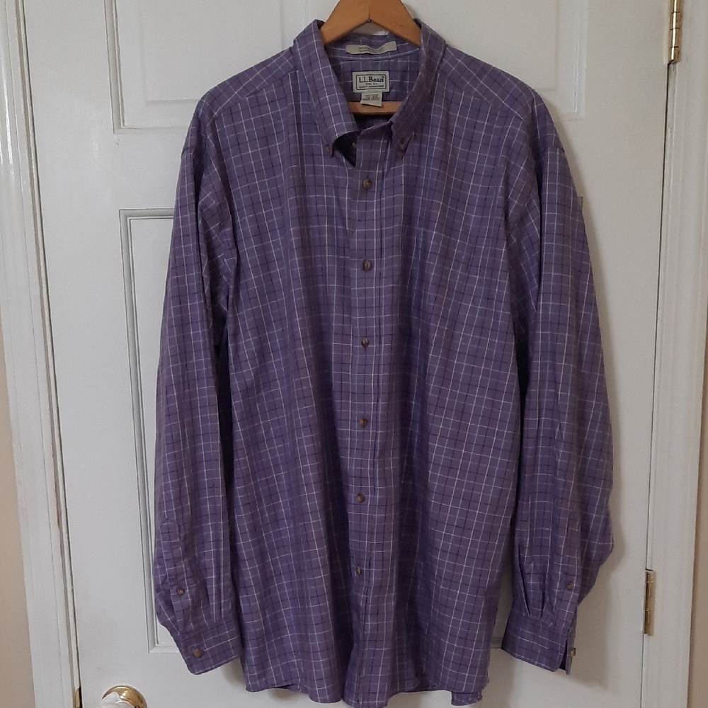 L.L. Bean Purple/Blue Plaid Casual Button Down Shirt Sz XXL - REG